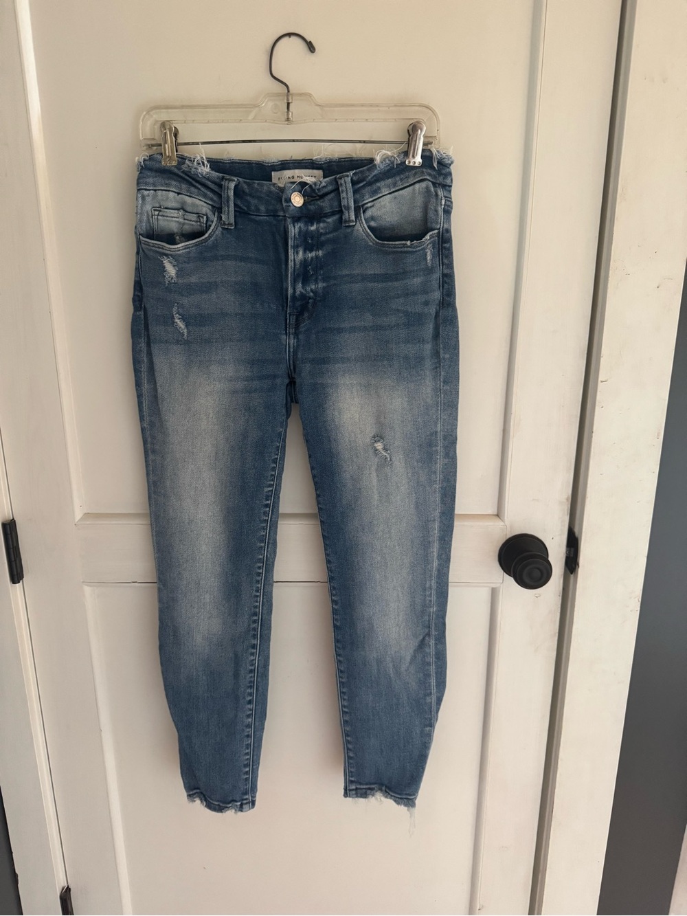 Flying Monkey Distressed Cropped Jeans in Light Blue